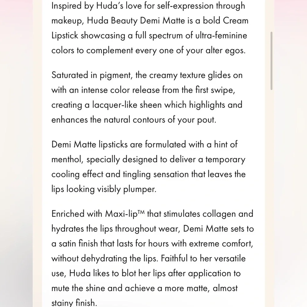 💋 HUDA BEAUTY Demi Matte Lipstick in BAWSE